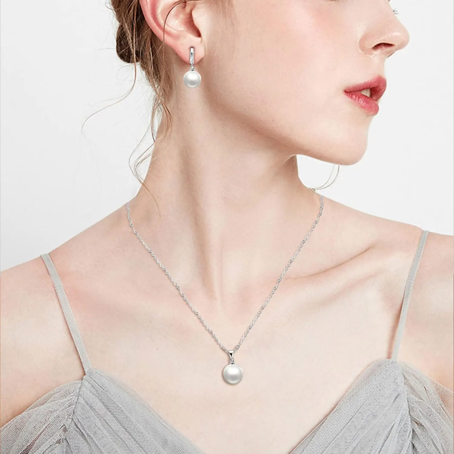 3Pcs/Set Fashion Freshwater Pearl Jewelry Sets Necklace + Natural Pearl Hoop Earrings Stonego Woman Wedding 3 Colors Jewelry
