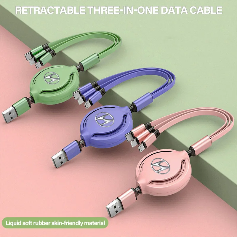 رأس شاحن سيارة 3 في 1 كابل بيانات شحن USB Type-C لشركة Hyundai NLINE I30 I20 مكان توكسون كونا IX35 I40 IX20 ملحقات السيارات #2