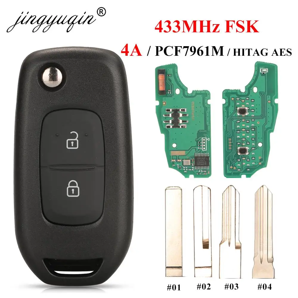 Jingyuqin-Clé télécommande à 2 boutons, 433MHz, transpondeur PCF7961M 4A, FSK, pour voiture Renault Dacia Logan 2 II, 2018, 2019, 2020