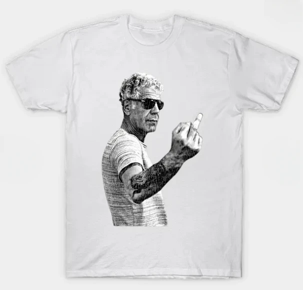 New Trend Men's and Women's T-Shirts Anthony Bourdain Legend Middle Finger Style Pattern T-Shirts High Quality Cotton T-Shirts