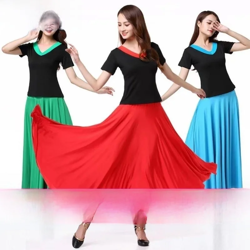 

2026 New Long Sleeve Half Skirt Dance Costume Set Women's Mid-aged And Elderly Dancing Clothes Large Swing Skirt Ensemble