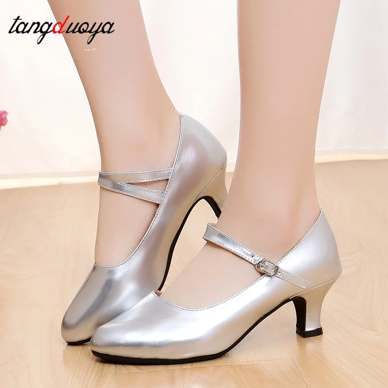 Patent Leather Shiny Closed Toe Salsa Shoes Black Gold Silver Red Ballroom Tango Latin Dance Shoes For Women 3cm/5cm Heels
