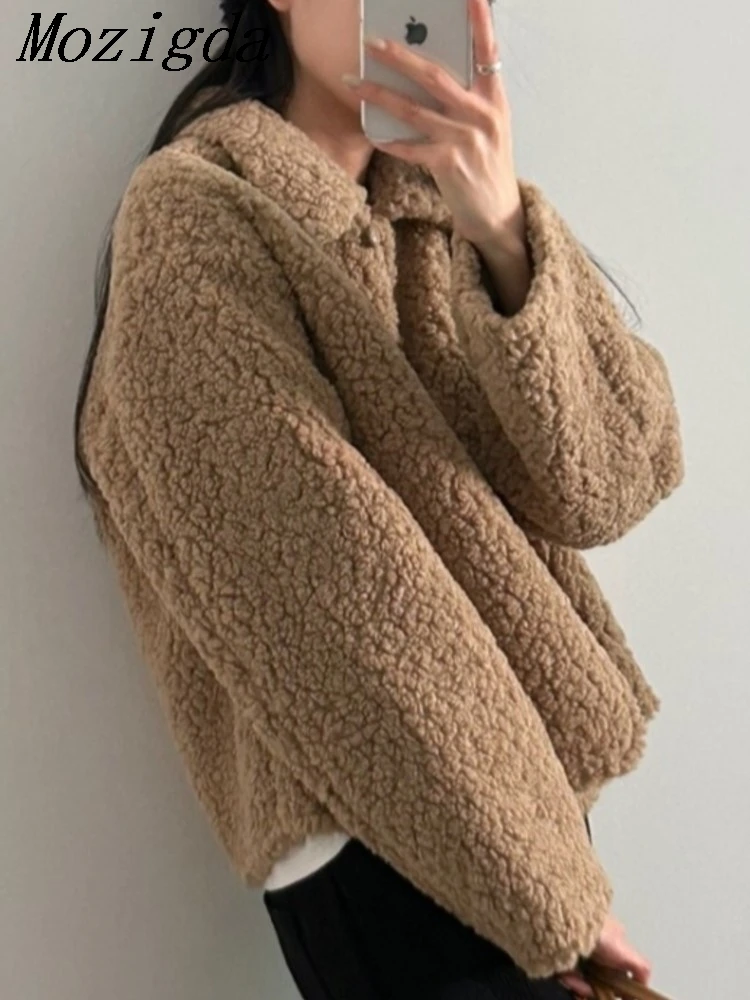 

Winter Jacket Coat Women Korean Fashion Anti-Aging Lapel Single Button Lamb Fur Short Warm Ladies Tops Trendy Coats