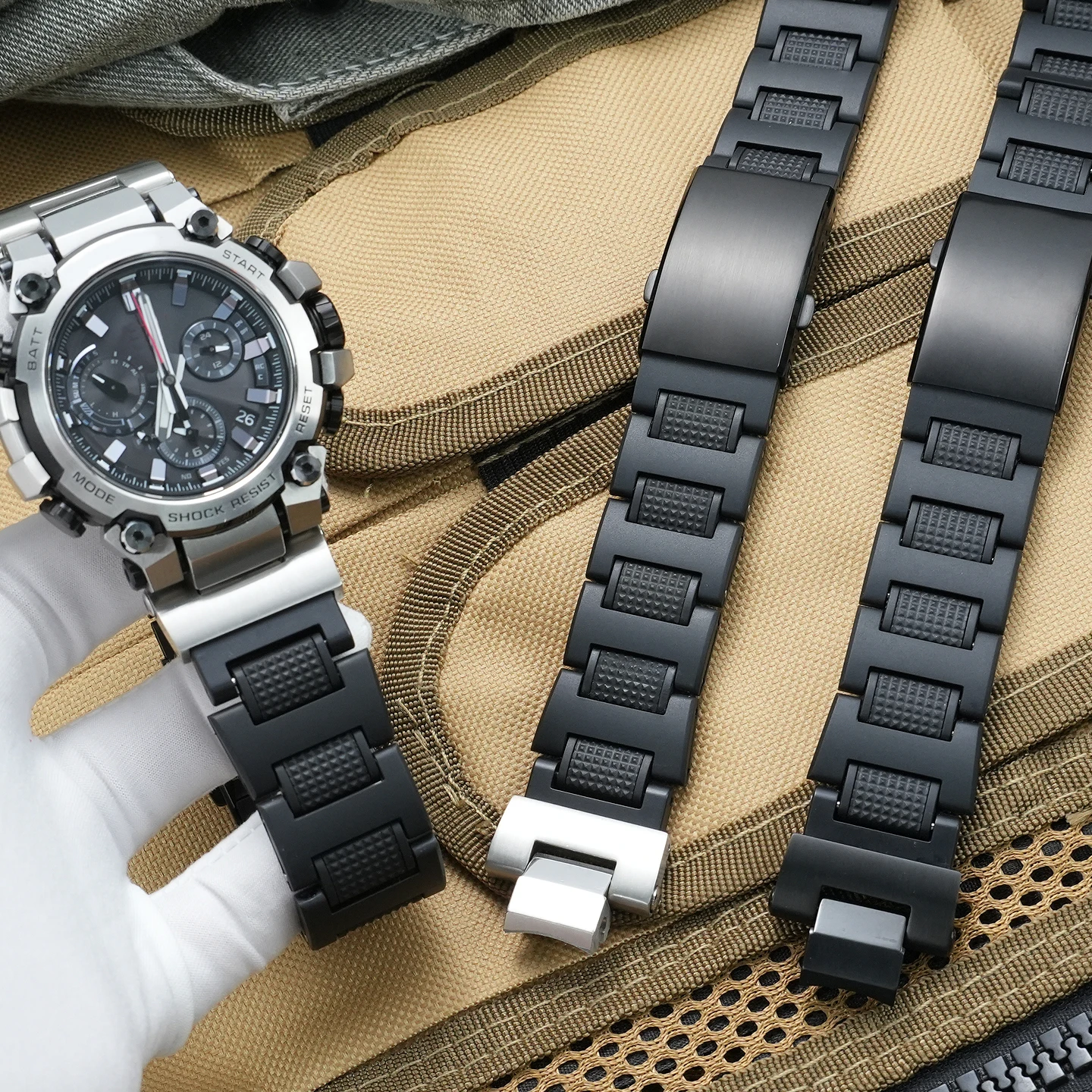 Durable, lightweight plastic-steel replacement watch band for Casio 5672, modified and upgraded for the MTG-B3000