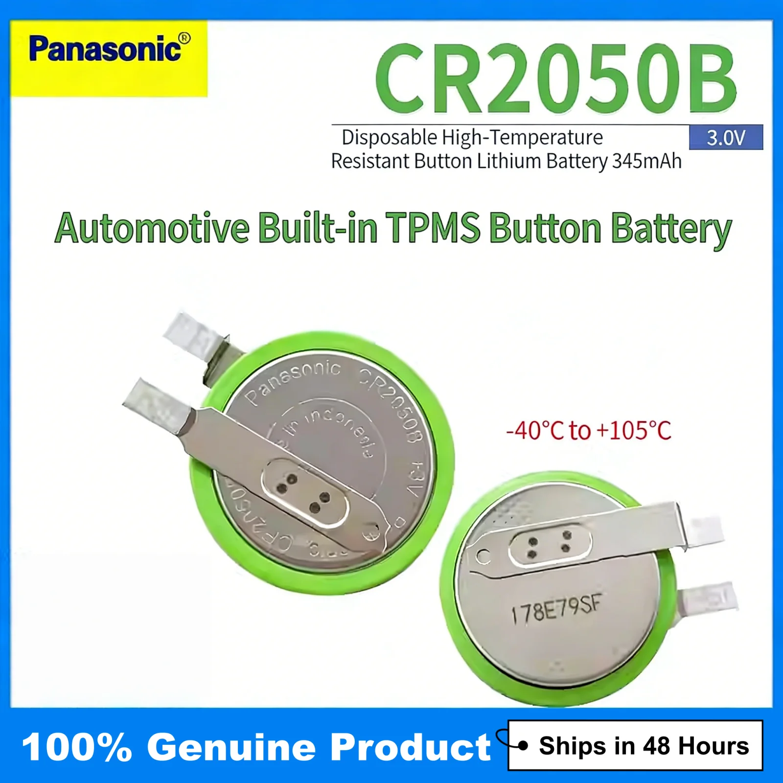 

NEW Genuine Panasonic CR2050B Battery Direct Replacement for TPMS Sensor, High/Low Temp -30°C~+80°C, 3V with Foot Button
