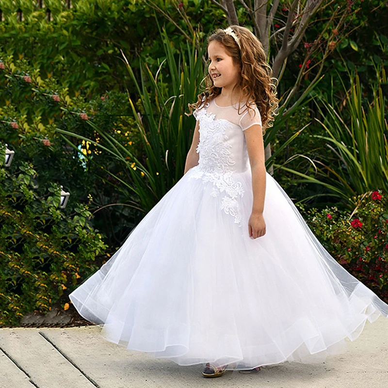 

Children's wedding dress catwalk dance performance host birthday trailing lace girl Pompous Princess gown