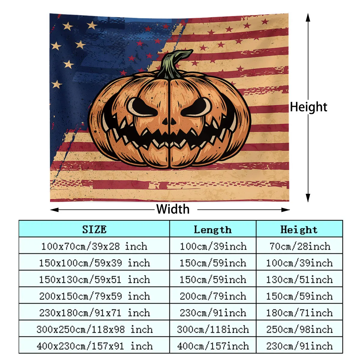 American Retro Flag Evil Spirit Pumpkin Tapestry 1PC, Wall Hanging Decor For Living Room Bedroom Background, Party Pendant Ho