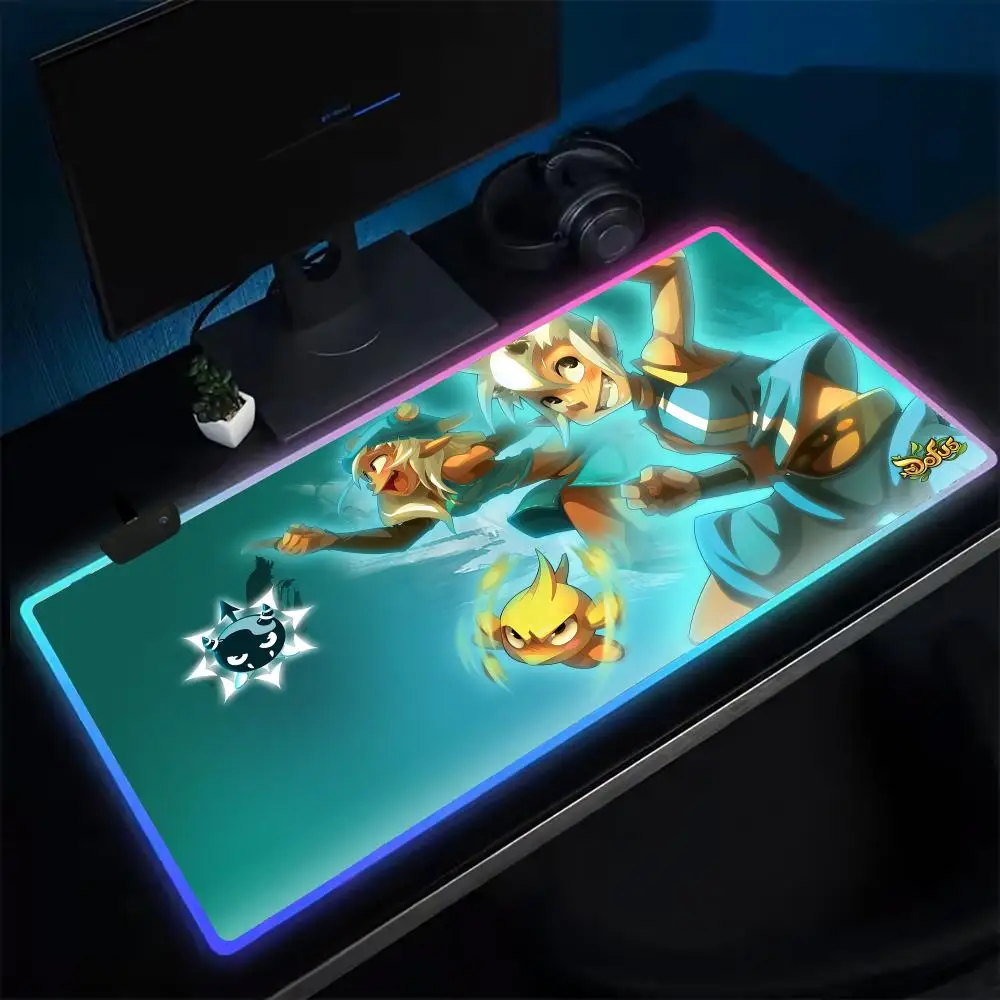 แผ่นรองเมาส์ DOFUS อะนิเมะแผ่นรองเม้าส์สำหรับเล่นเกม LED แผ่นรองโต๊ะย้อนแสงยางเดสก์ท็อป XXL RGB โต๊ะเสื่อ