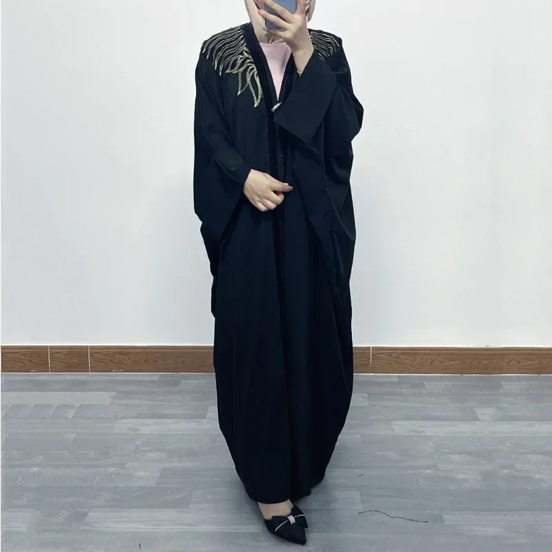 Ramadan Open Kimono Abaya black Arabic Turkey Islam Muslim Cardigan  Prayer Clothes Women Kaftans Robe Djellaba  جلابيه نسائية