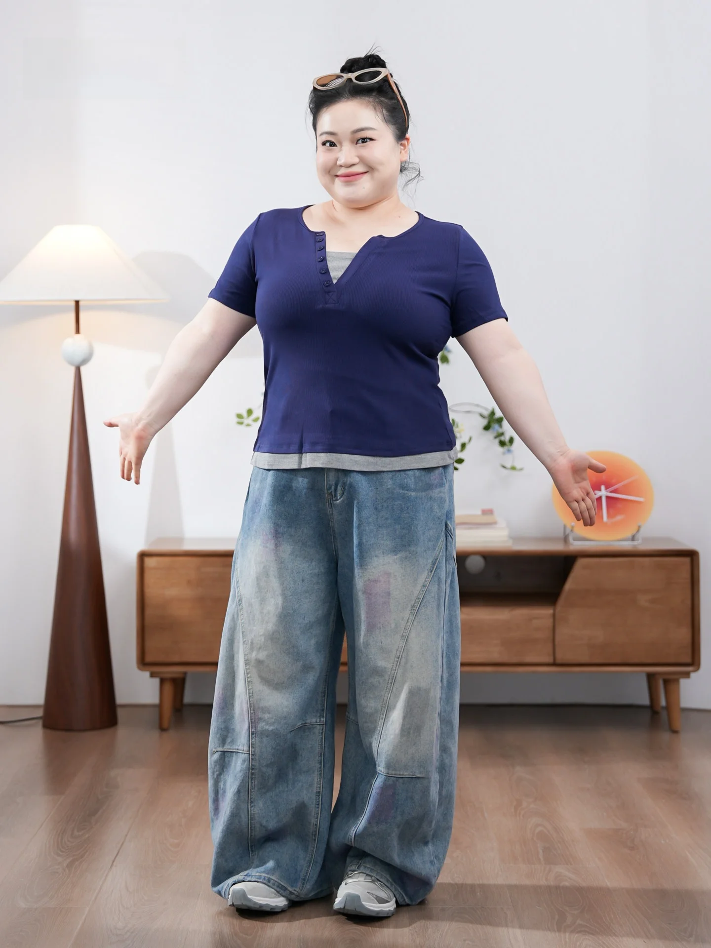 

Street Art Large Size Casual Versatile Wide Leg Jeans Cotton Natural Waist Loose Fit Adult Jeans Autumn Season Fashion