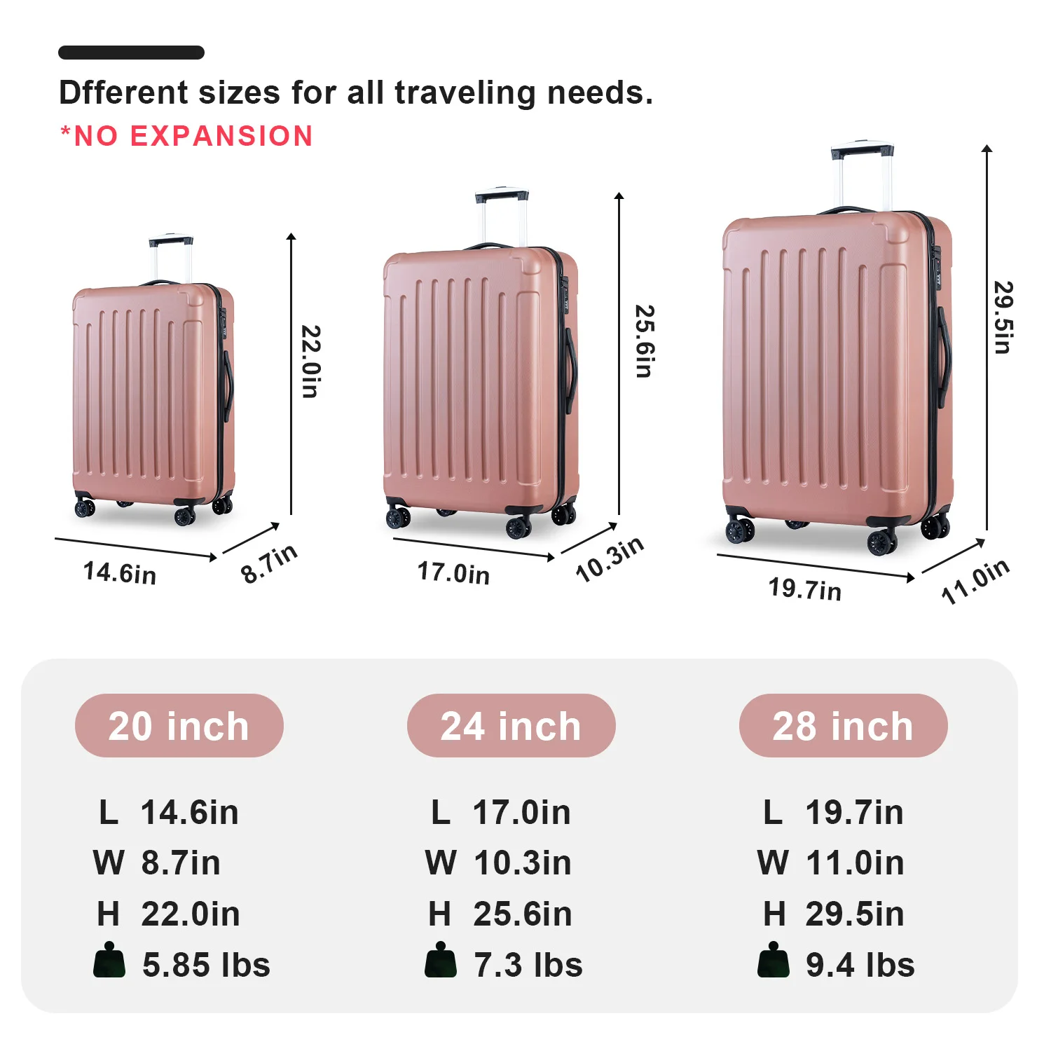 ZHUISHU Luggage 3 Piece Sets with Spinner Wheels ABS+PC Lightweight Travel Luggage Bags Sets for Holidays