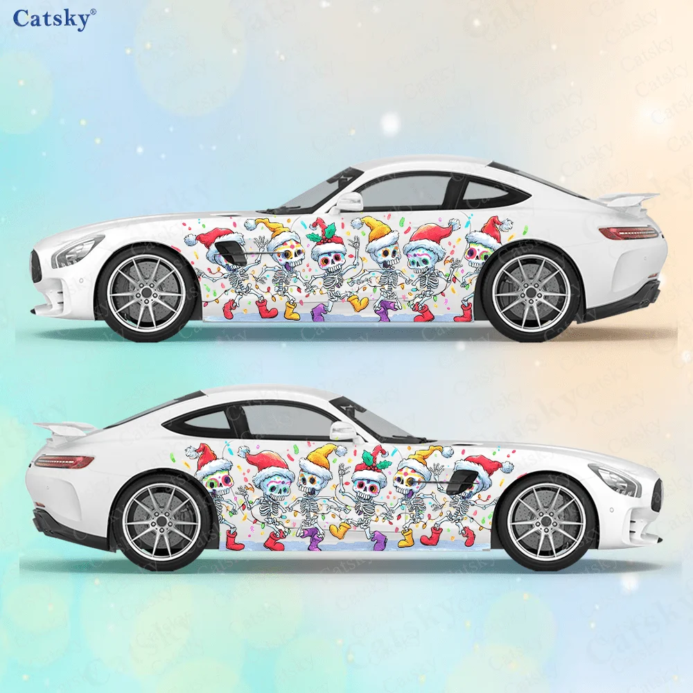 Colorful Skeleton Hat Dancing Car Side Sticker Decor,PVC Waterproof Scratch Resistant Decal,Car Protection Auto Accessories Gift