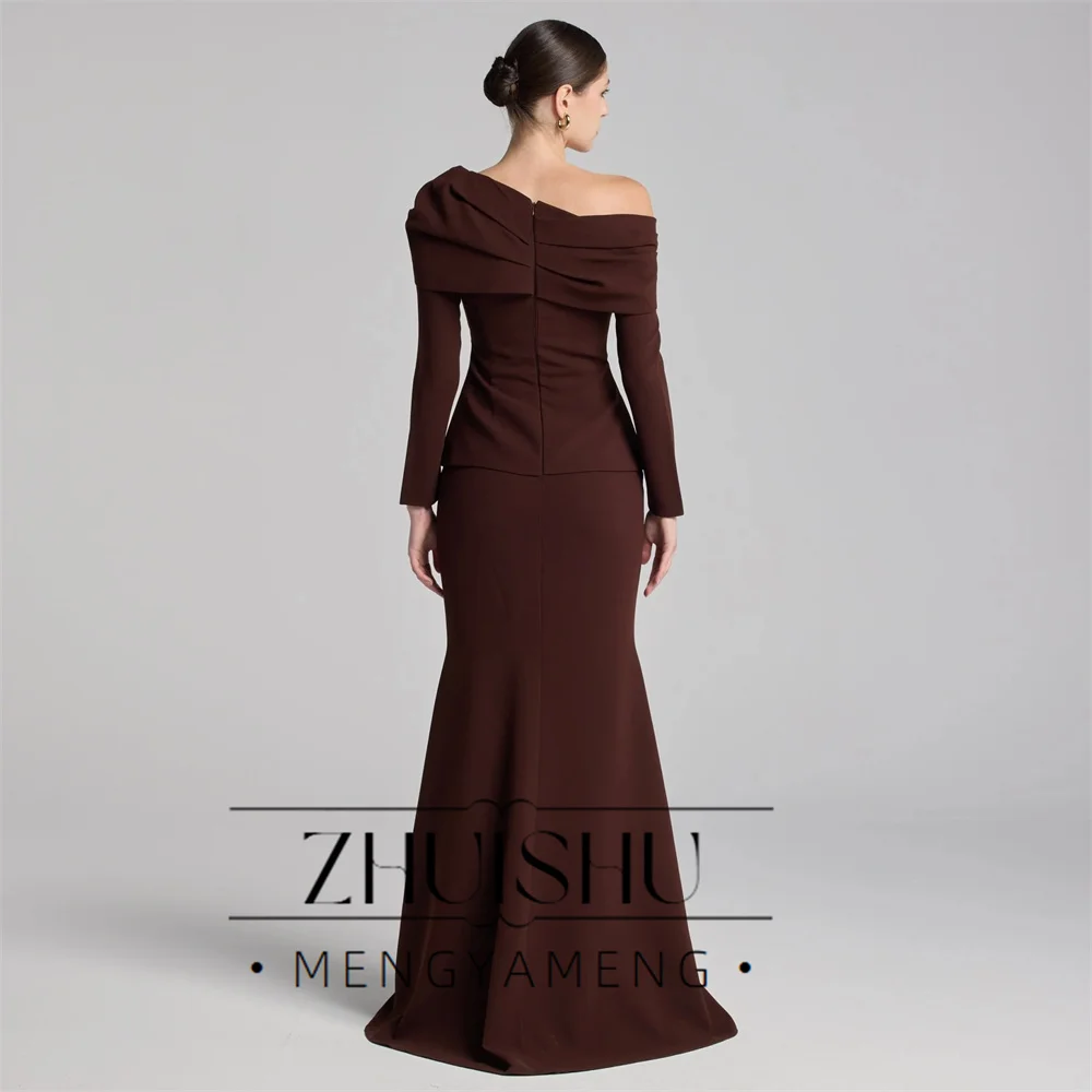 ZHUISHU Vintage Long Sleeves Mermaid Evening Dress Women 2026 Square Collar Pleat Civil Party Gown Robes De Soirée Customized