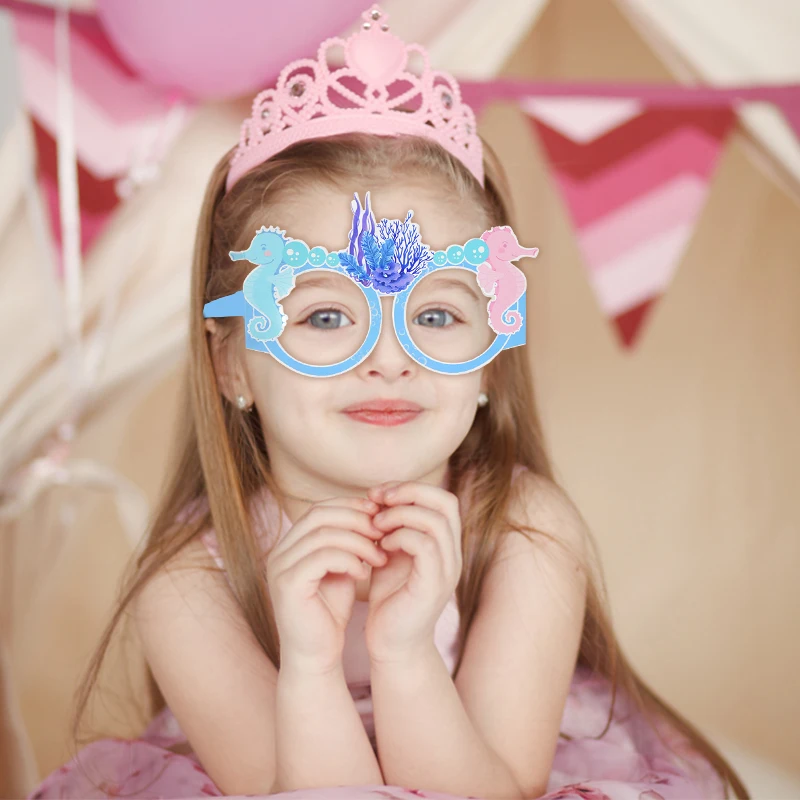 Gafas de papel de estrella de mar y cola de sirena, decoración de fiesta de cumpleaños, Baby Shower, juguete de recuerdo para niños, 6 piezas