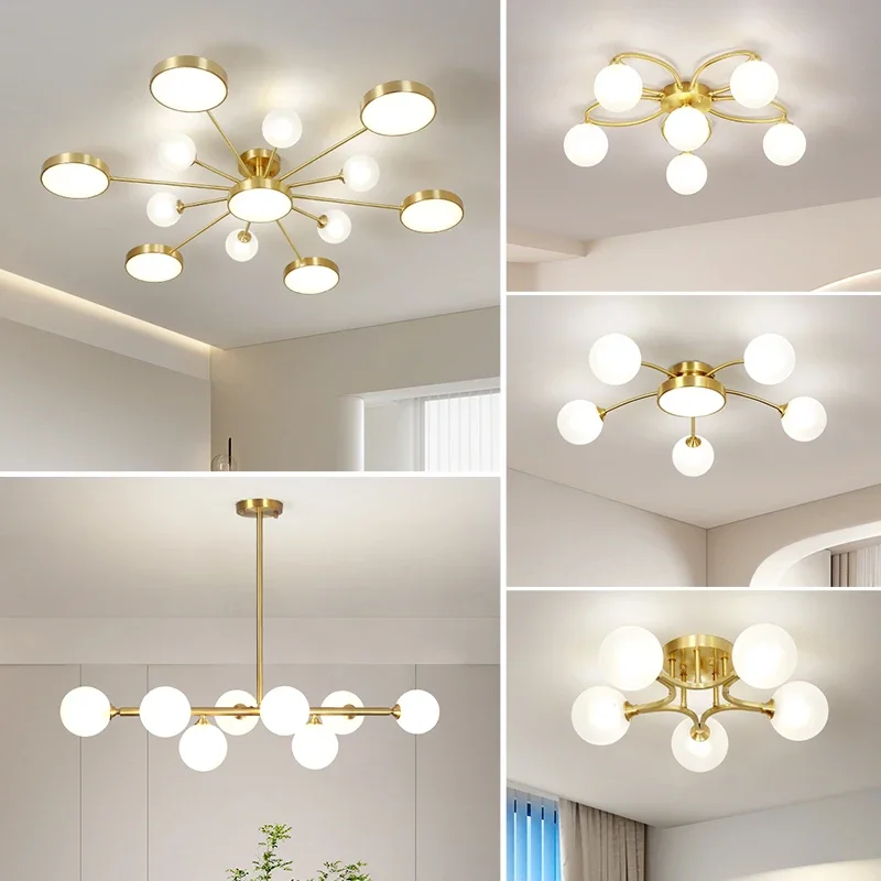 All-copper ceiling lamp Modern simple atmosphere Living room lamp Light luxury whole house combination package Popular