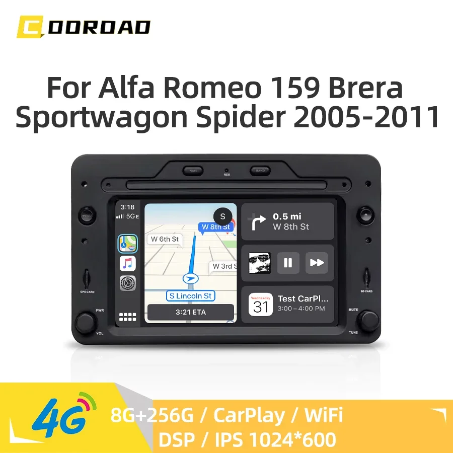 Radio para Auto con Android 14.0 para Alfa Romeo 159 Brera Sportwagon Spider 2005-2011, DSP, CarPlay, 4G, WiFi, Reproductor Multimedia de Video, Unidad Principal