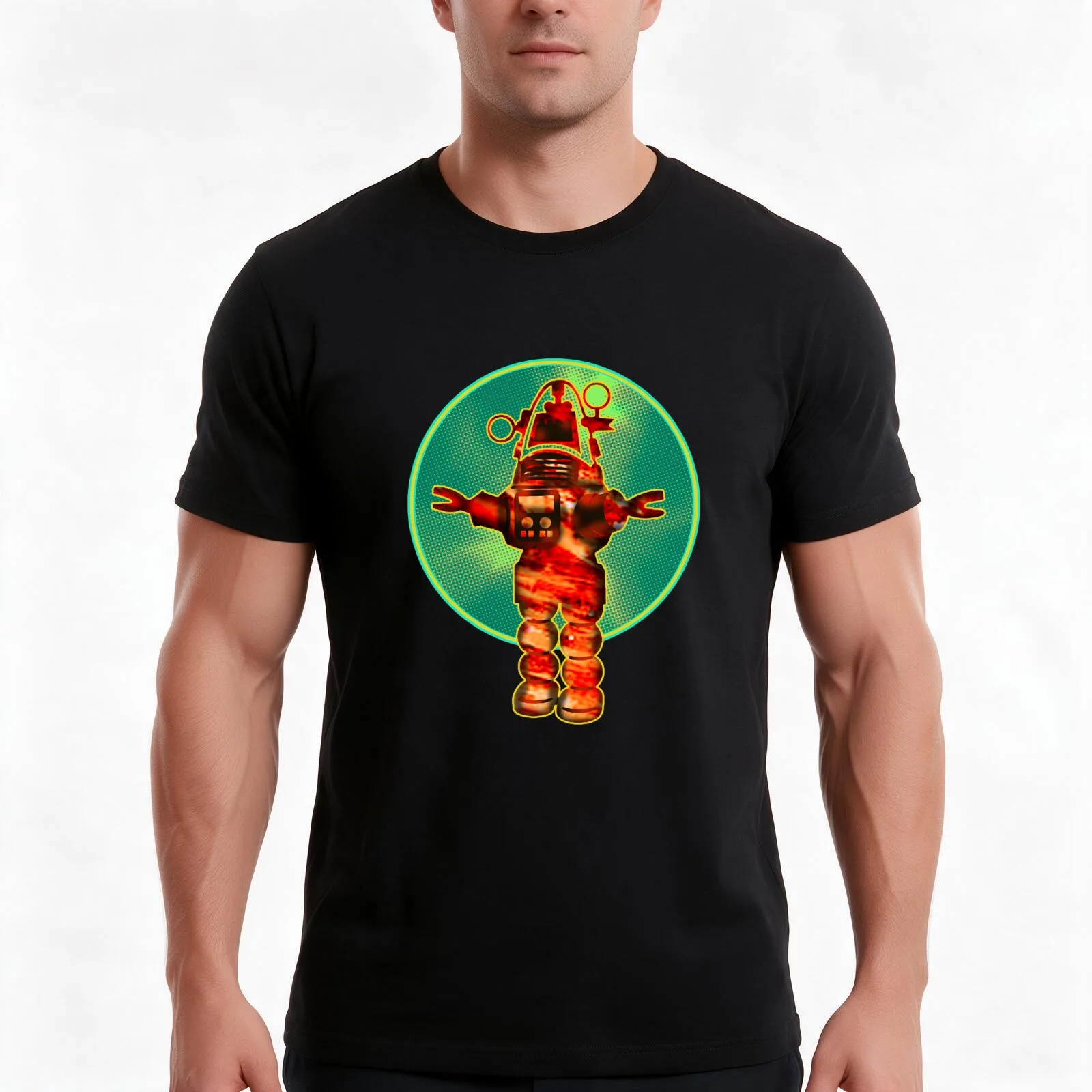Robby the Robot T-Shirt, Summer Casual Cotton Tee, Oversized Streetwear Tops, Vintage Graphic Print, Loose Fit Short Sleeve