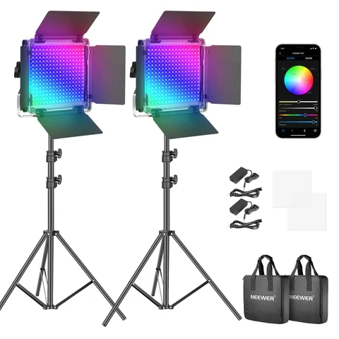 NEEWER 2 Pack RGB660 PRO LED مجموعة إضاءة الفيديو مع التحكم في التطبيق للألعاب، يوتيوب، ويبكس، البث، مؤتمر الويب، التصوير الفوتوغرافي