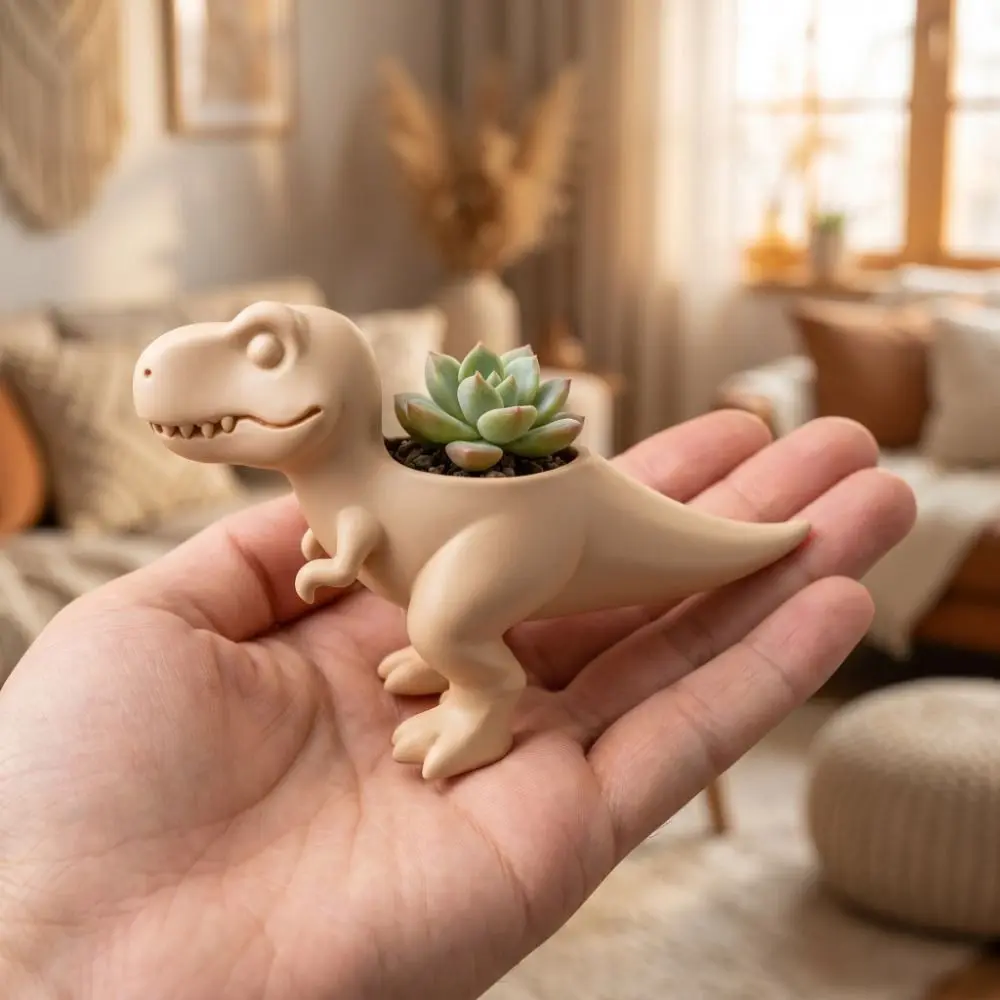 Dinosaur Statue 3D Printed Dinosaur Flowerpot Ornaments Funny Plant Planter Desktop Decor T-Rex Plant Pot Gift