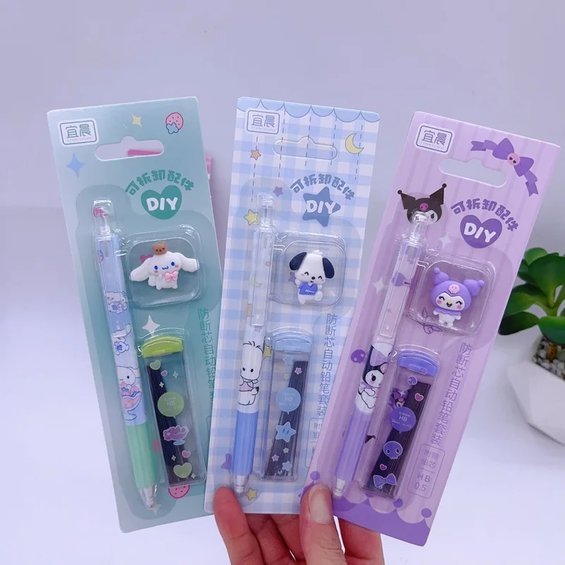 Imagem -03 - Sanrio Lápis Mecânico Conjunto Lápis Automático Papelaria Material Escolar Kuromi Cinnamoroll Estudante Atacado 24 Pcs