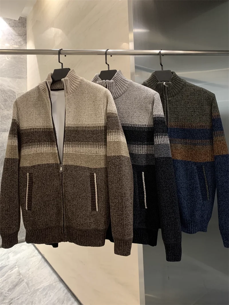 

High ammage Soft And Fine Floral Knitted Long Velvet Baseball Collar Knitted Jaet for Men Casual Sle Long Sve