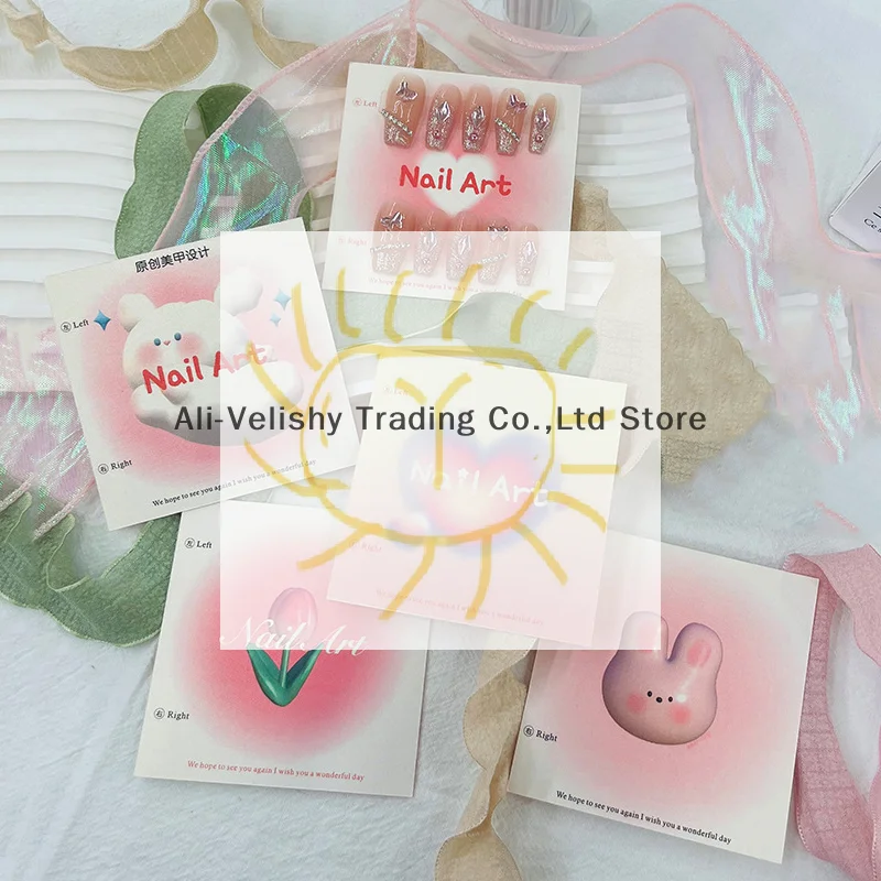 50 Uds. Tarjetas de cartón para uñas, 6,5x6,5 cm, 8x8cm, patrón de dibujos animados, exhibición de Arte de uñas, accesorios para fotos, tarjeta, puntas de uñas postizas, manicura