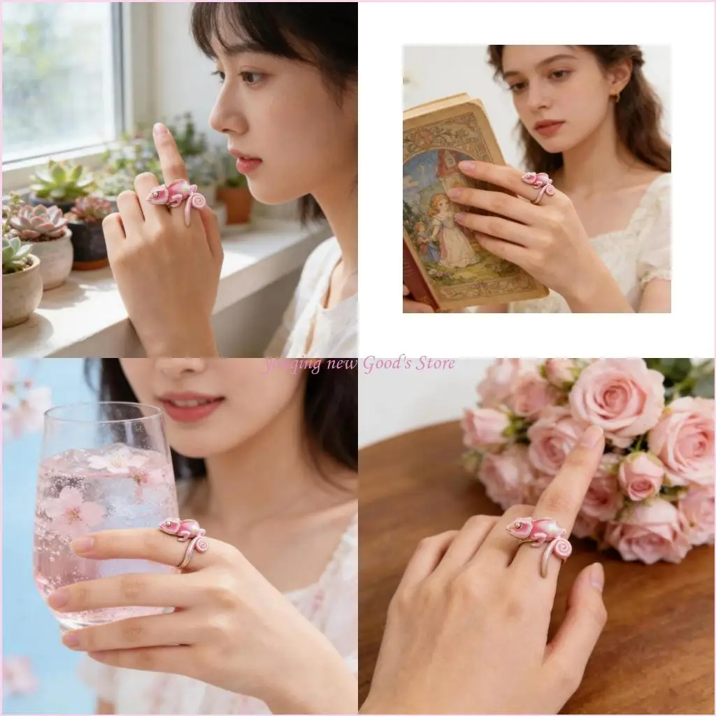 57QA Realistic 3D Rings Stylish Animal Inspired Jewelry Blue And Pink Color