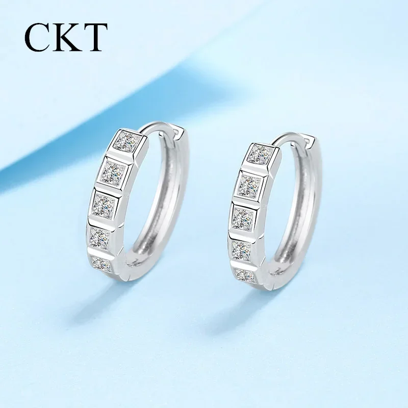 

18K White Gold Hoop Earrings for Women 0.8ct Square Diamond Moissanite Compact Earrings Pt950 Platinum Wedding Fine Jewelry Gift