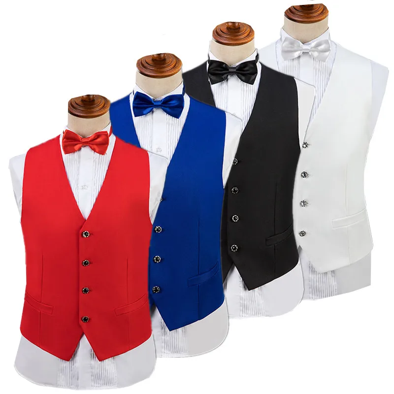 

Новый мужской деловой жилет с V-образным вырезом и галстуком-бабочкой, красный, для торжественных мероприятий, свадеб, вечеринок, 2026 год