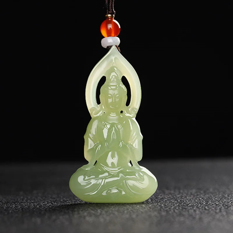 

Подлинная мужская подвеска из натурального нефрита Хэтянь Гуаньинь Бодхисаттва из синего и белого нефрита Гуаньинь