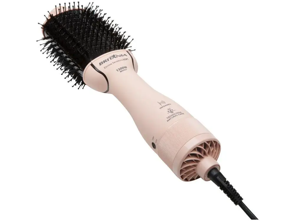 1300W Britannia Dryer Brush Light Infrared Ceramic Ions Tourmaline 2 Speeds Soft BEC07R - Bivolt