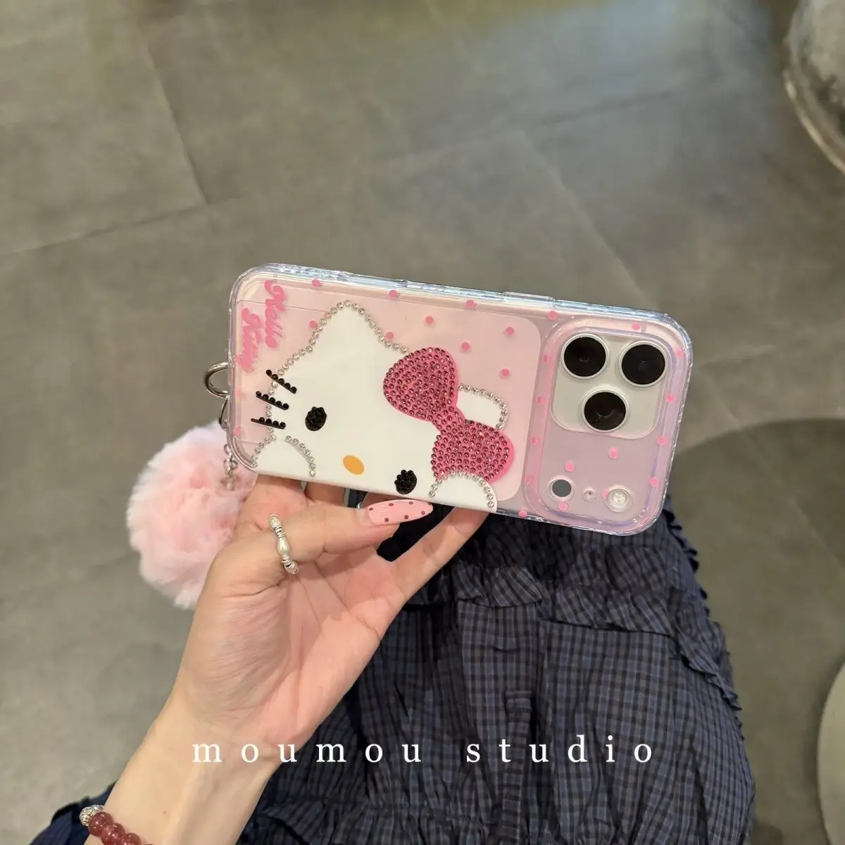 เคสโทรศัพท์ลายการ์ตูนเพชร Hello Kitty เหมาะสำหรับ iPhone 15, Apple 16, เคสป้องกัน 17, Promax/13, ลายแมวน่ารัก 14, รุ่น Pro