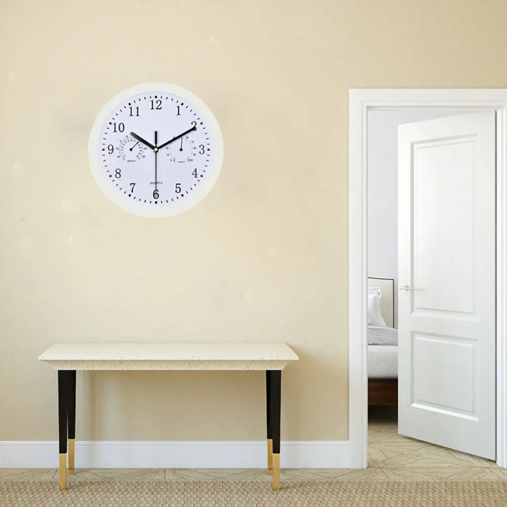 Wall Clock Battery Operated Non-Ticking Thermometer Hygrometer Hanging Clock White Accurate Humidity Temperature Home Office