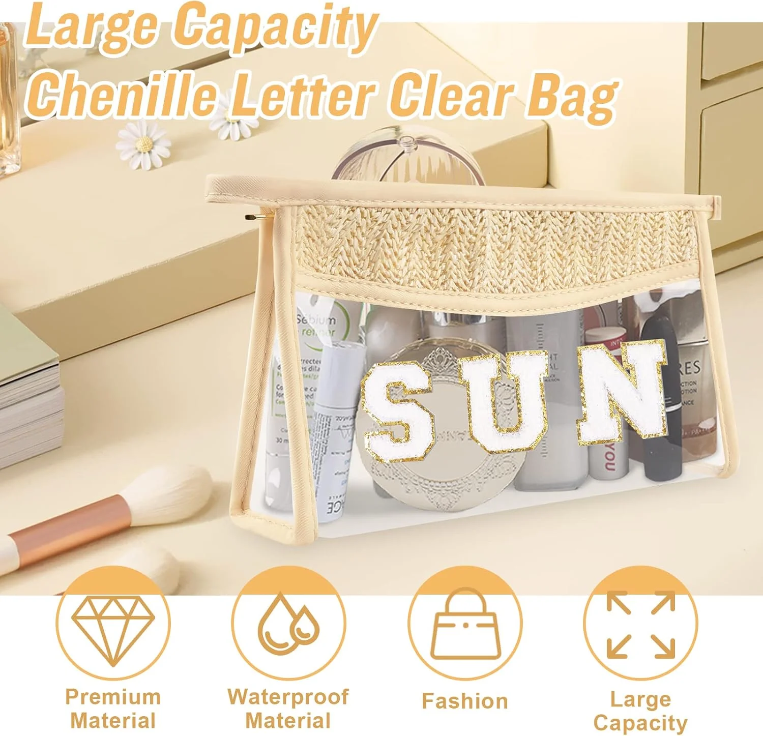 Sun Beach Clear Letter Bag Makeup Letter Bag Swim Waterproof Zipper Make Up Bag Bachelorette Party Supplies Wedding Decoration