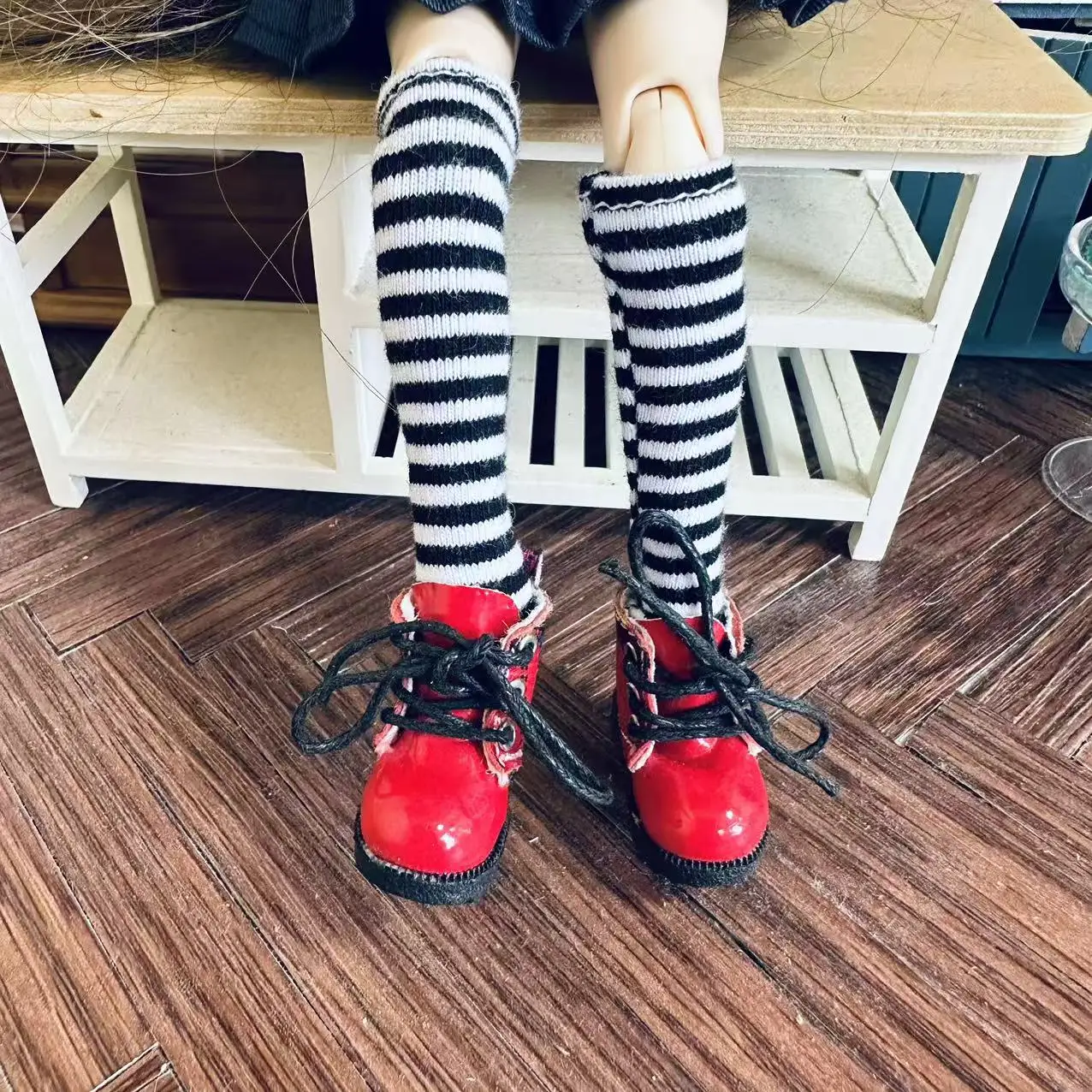 新しい手作り 1 ペアアソートキャンディーカラーストライプニーハイソックスブライス、OB、モモコ、リカちゃん 30 センチメートル 1/6 人形アクセサリー用