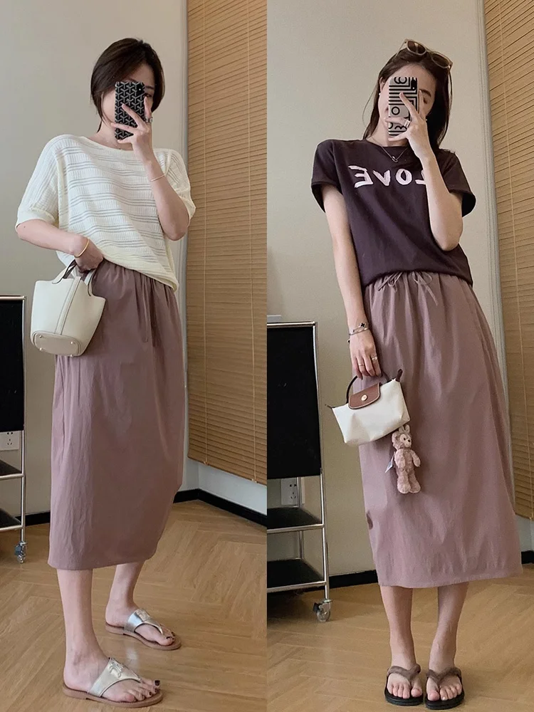 アウトドア軽量速乾エアブロッサムスカート レディース 夏新作 ハイウエスト スリット入り ミディ丈 カジュアル ハーフ丈スカート