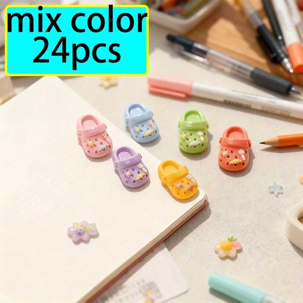 24Pcs 3D Resin Charms, Mixed Cartoon Style Cream Glue Accessories DIY Handmade Craft Decor Parts for Phone Case, Ornament Making