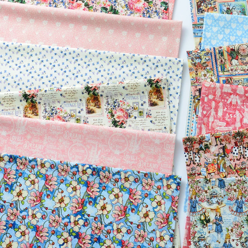 Patchwork Fabric DIY Handmade 100% Cotton Plain Printed Vintage Floral Rose Frame per Half Meter