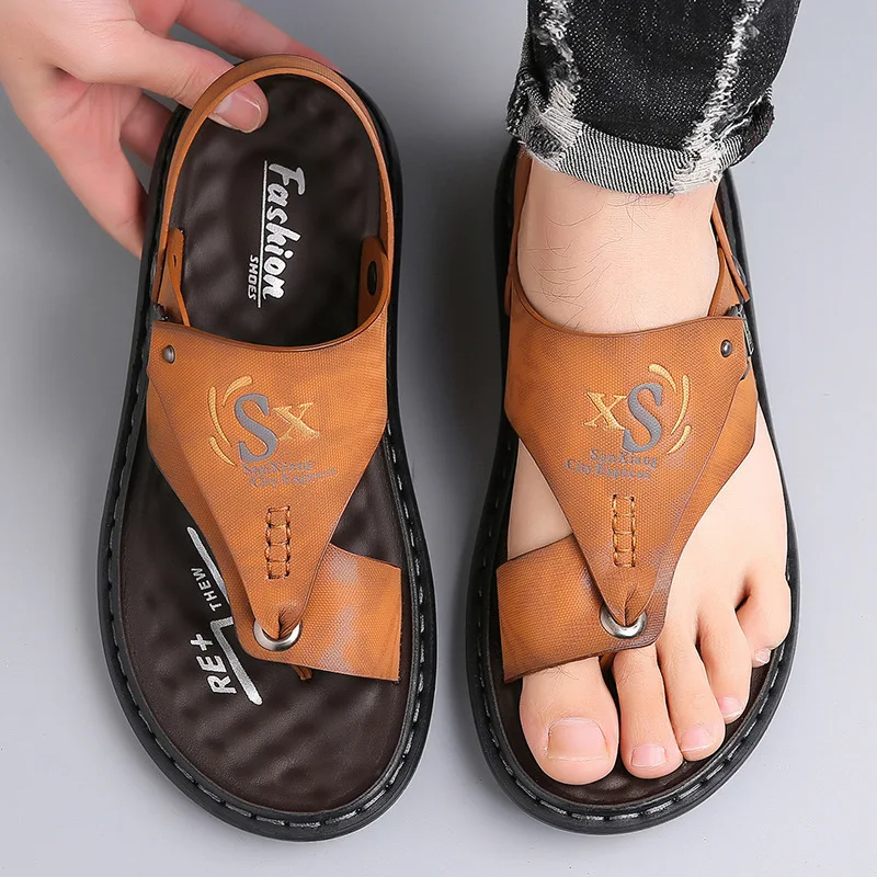 2024 Summer New Extra Large Size New Men\'s Leather Sandals Breathable Soft Sole Casual Trendy Beach Shoes Xiyin
