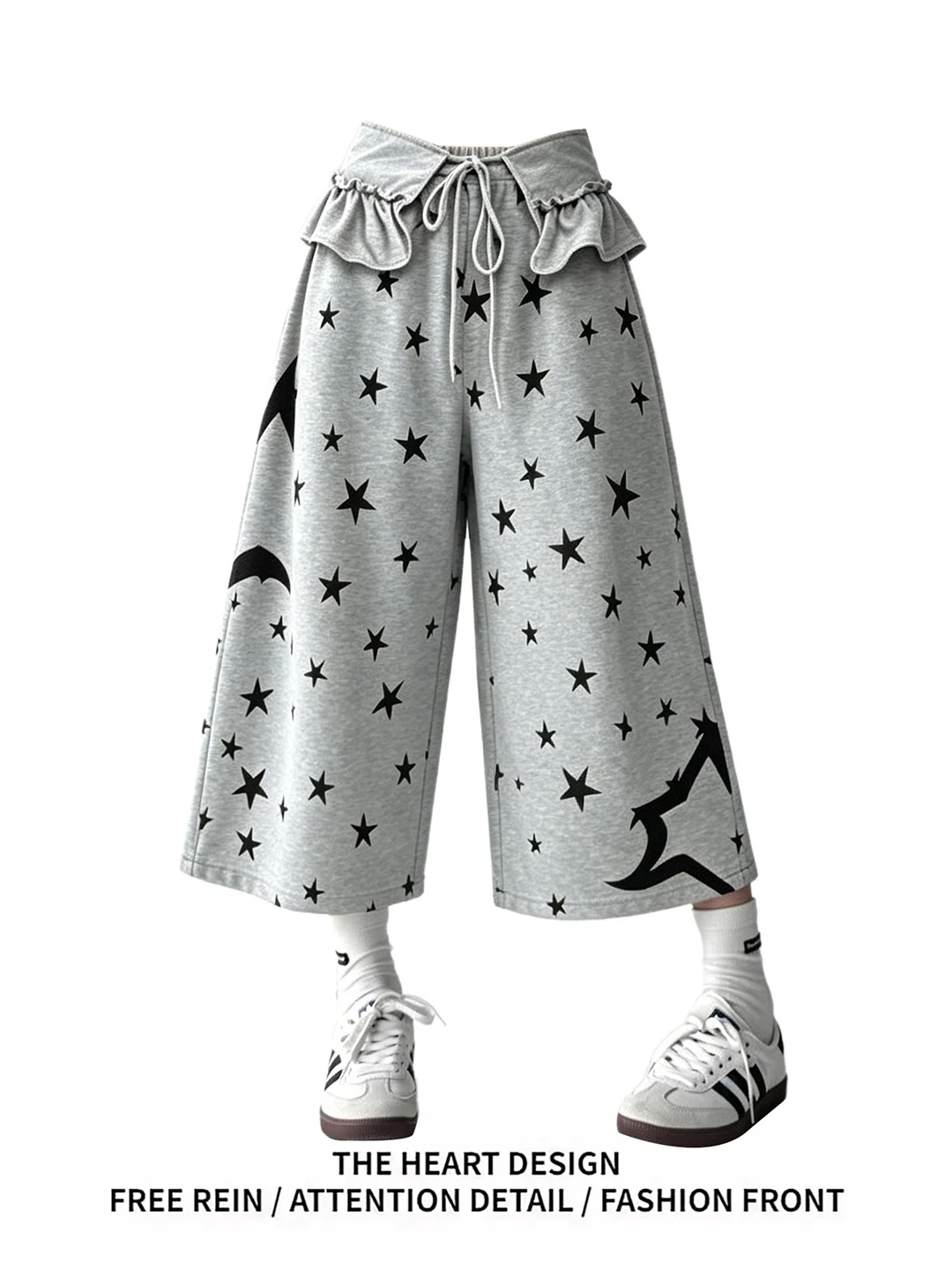

American Retro Star Print High Waist Loose Fit Casual Pants for Women Knife Seven-Foot Shorts Subculture Style