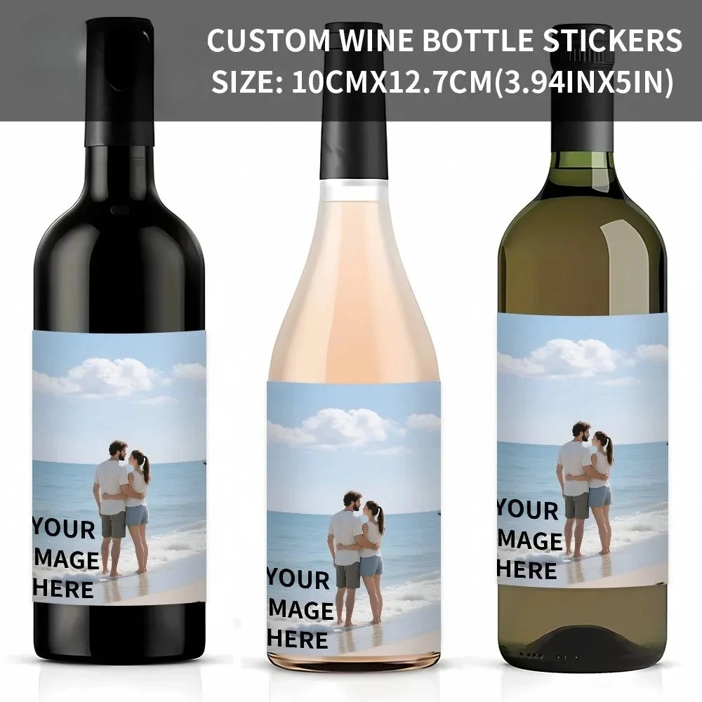 

1 Pcs Custom Wine Bottle Stickers Personalized Photo Printing Waterproof Wine Labels 10x12.7cm for Wedding Anniversary Party