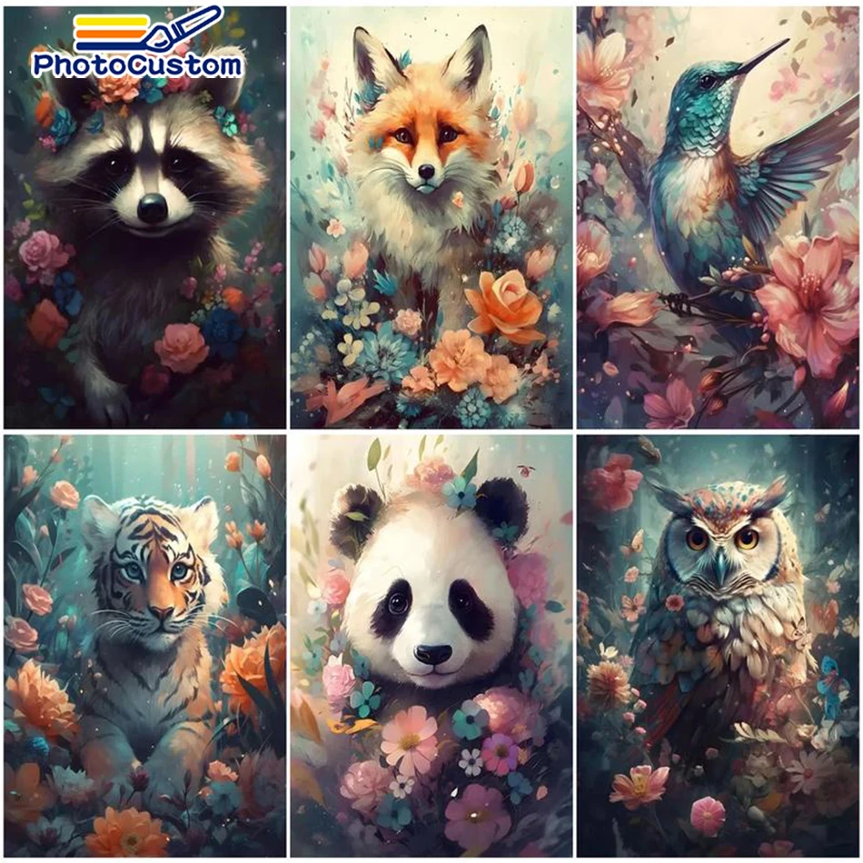 

PhotoCustom DIY Painting By Numbers HandMade Acrylic Paint Animal For Home Decor Art Pictures Of Coloring By Numbers Kit Unique
