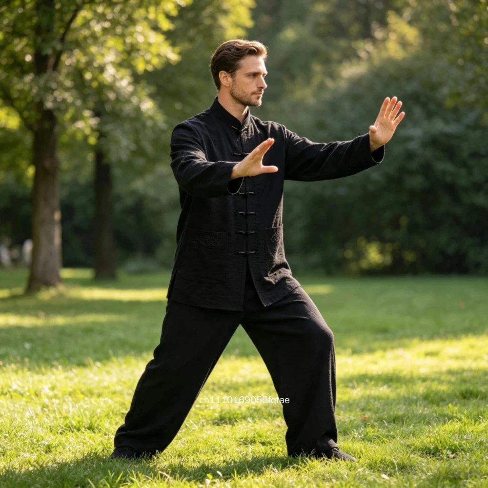 Chinese Men Taichi Uniform Kung Fu Suit Embroidery Tai Chi Clothing Shirt And Pant Wushu Training Outfit Chinese Traditional Set