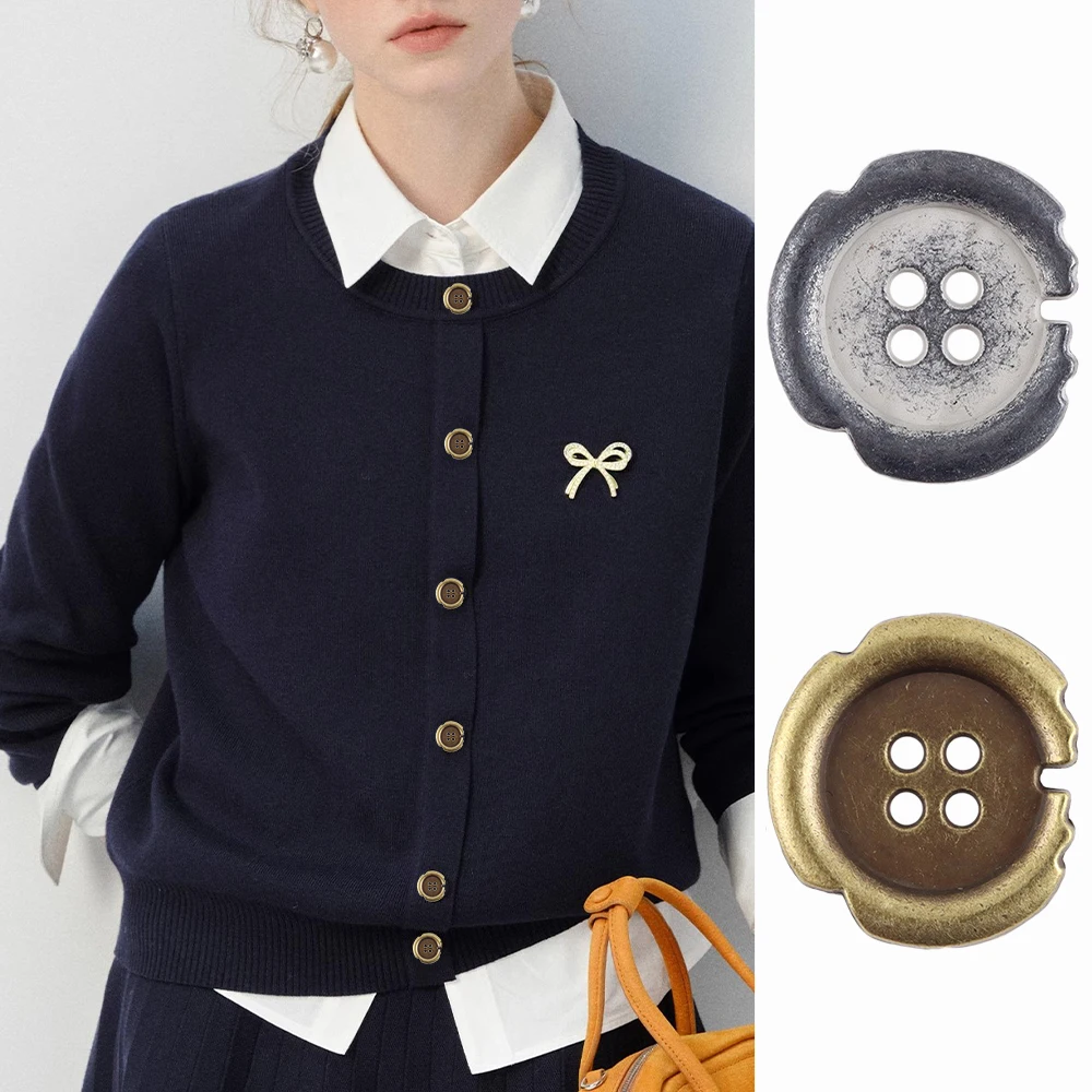 10 шт., винтажные потертые круглые металлические пуговицы ваби-саби с 4 отверстиями для джинсовой куртки, пальто, 18/23 мм, бронза и серебро, пуговицы для шитья