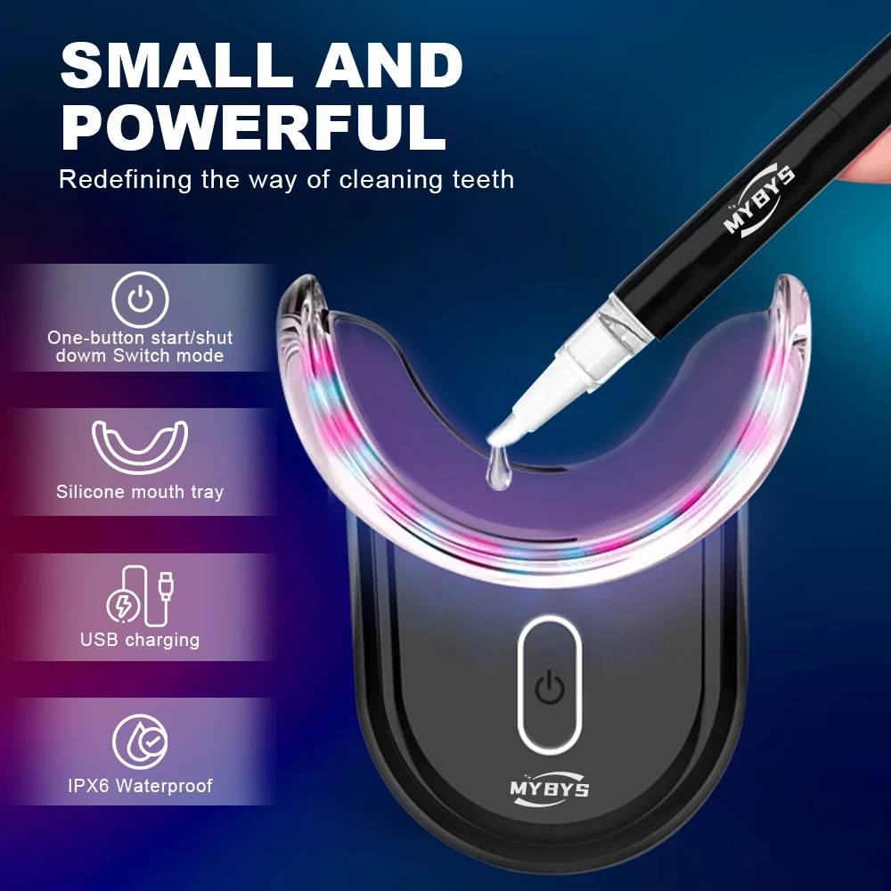 MYBYS Professional Dental Whitening Kit Teeth Whiteners 2023 Rechargeable 300 MAH Whitening Pen Gel Smart 32 Led Red Blue Light