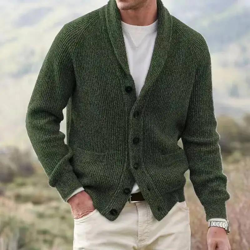 Bild 5: Herbst Winter Herren Strickpullover mit Umlegekragen Cardigan Lässiger Einfarbiger Sweatshirt Modischer Mantel Jacke Strickpullover Herrenbekleidung