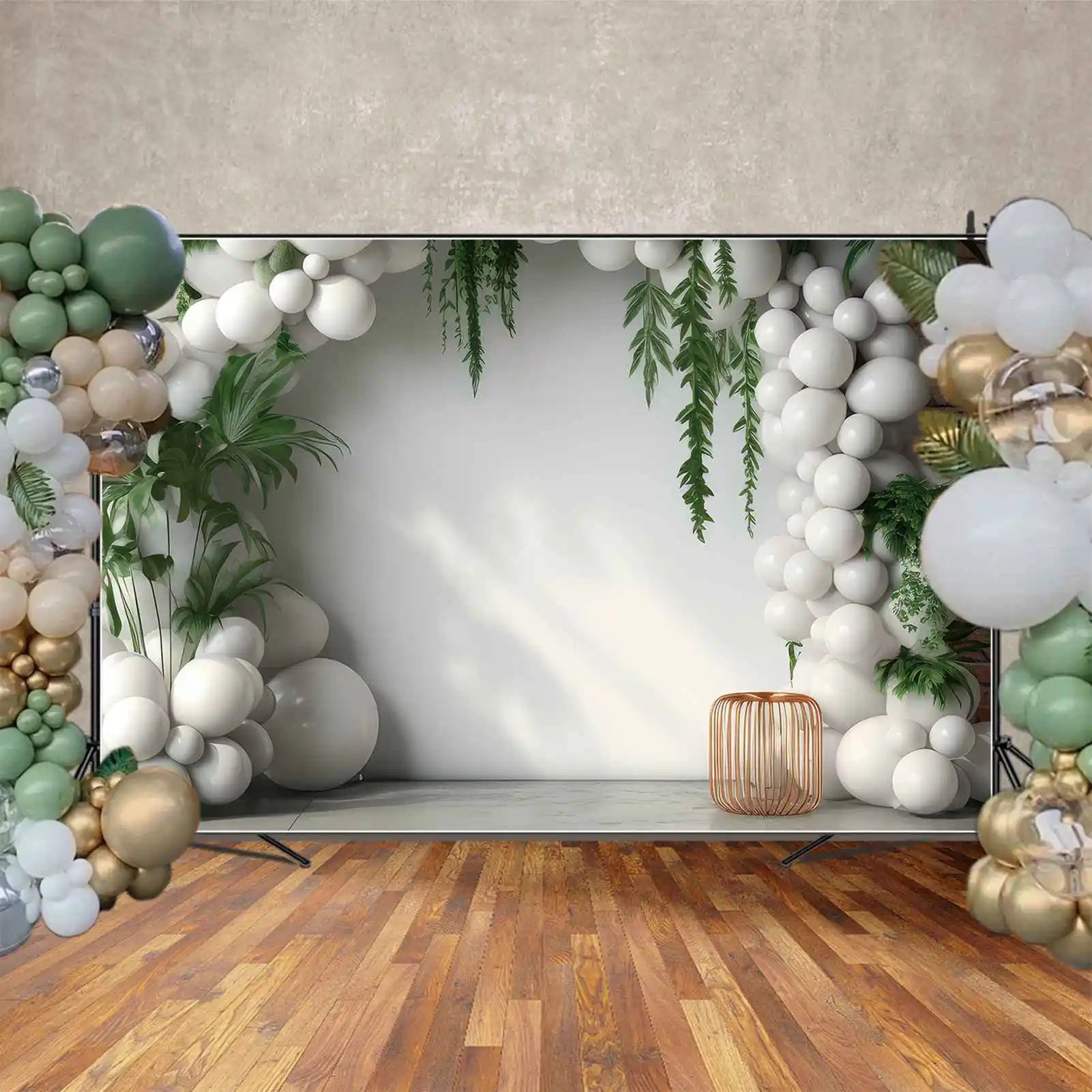 MOON.QG Backdrop Wedding White Balloons Draping Green Grass Photocall Background Birthday Party Frame Decorations Photo Booth