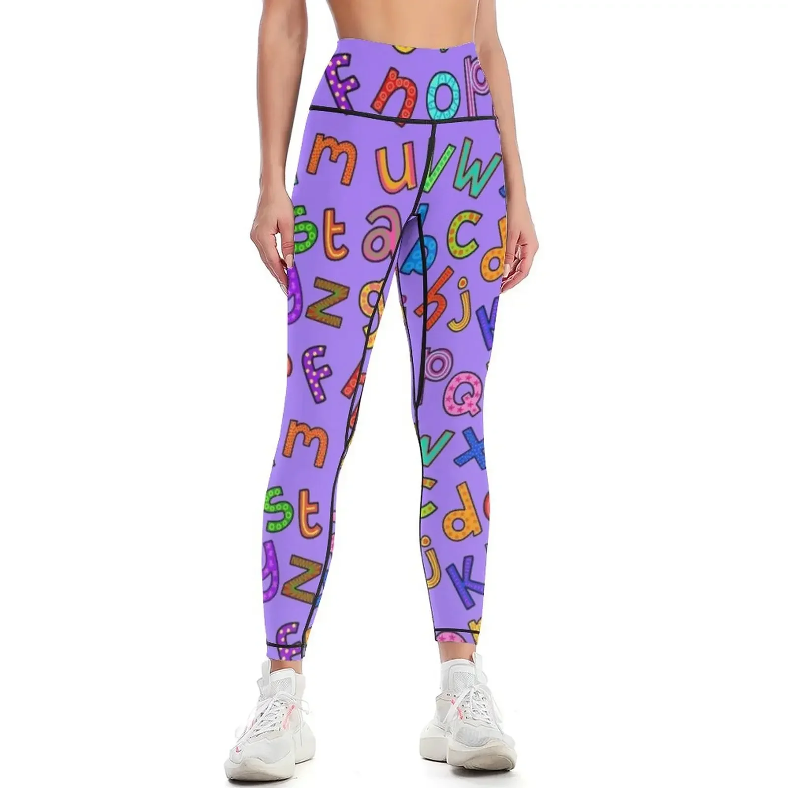 

Doodle Alphabet Letters Leggings sports for gym Women's high waist sports shirts gym workout shorts Womens Leggings