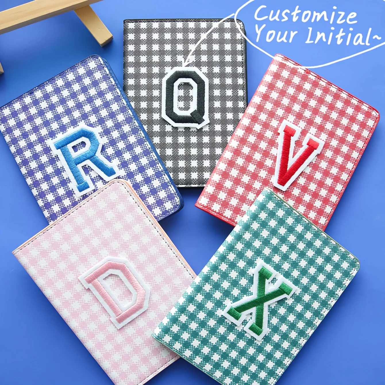 1PC Custom Initials Passport Holder Colorful Plaid Passport Cover with Baseball Style Letter Customized Vibrant Passport Cover