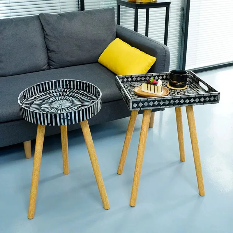 k*-Colorful Shell Tea Table, Creative Solid Wood Coffee Table, Home Living Room Side Table, Luxury Storage Tray, Nordic Furnitur